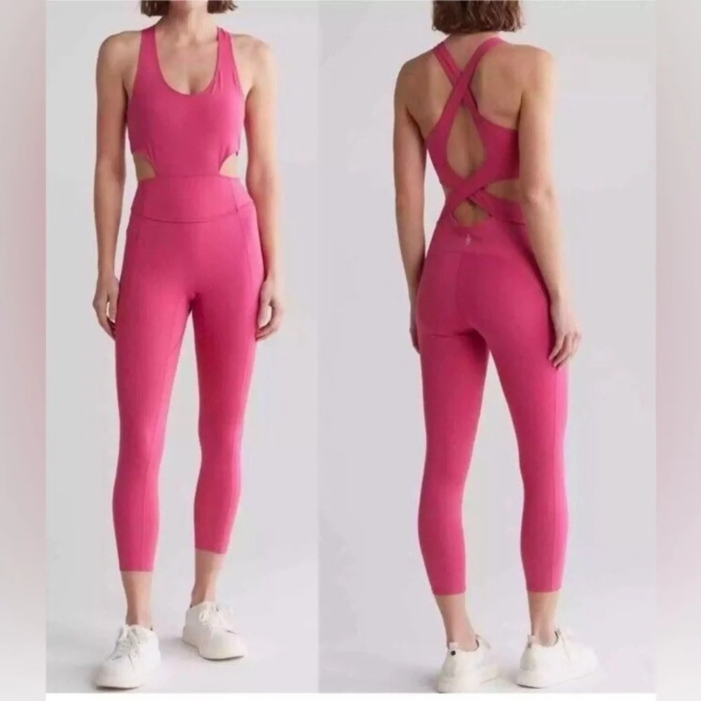 New! Free Movement x Free People Back It Up Jumpsuit Bright Pink 45452